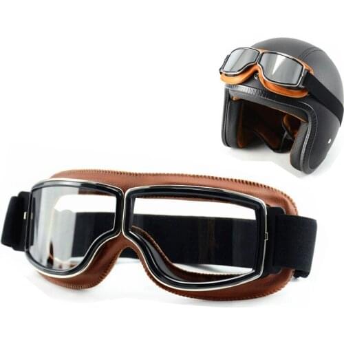 Best Selling Vintage Goggles Motorcycle Leather Goggles Glasses Cruiser Folding Goggles 3-Color Leather 4-Color Lens