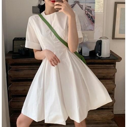 Nomikuma White Mini Dress Women Summer New Solid Color O Neck Short Sleeve A Line Dresses French Style Fashion Vestidos Mujer