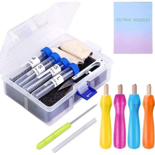MIUSIE 51 Pcs Needle Felting Tool Kit with Colored Wood Handles Awl Storage Box for Needle Felt Foam Scissors Supplies