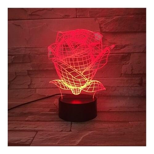 3D Red Rose Night Light Led Illusion RGB Colors Table Lamp Party Decoration Valentine Gift With Bluetooth Base
