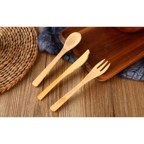 New 100sets/lot Bamboo Tableware Natural Bamboo Spoon Fork Knife Set Wooden Dinnerware Set