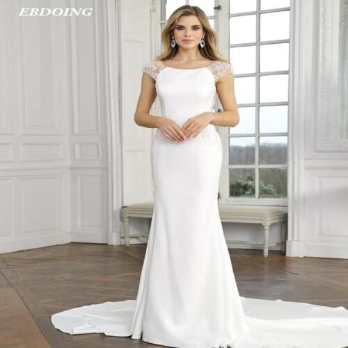 New Arrive Sheath Wedding Dress Scoop Neckline Open-Back Plus Size Bride Dress Prom Bride Gown 2021 Vestidos De Novia
