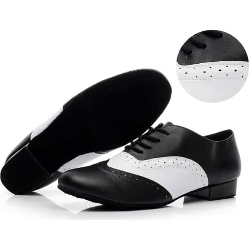 Standard Latin Dance Shoes Brand Men Sports Jazz Shoes Heel 4cm Black with White Social Dancing Sneakers Genuine leather 9010