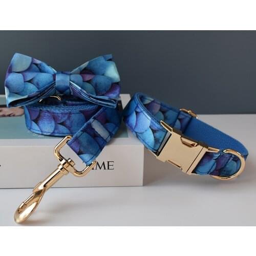 Mermaid Print Dog Collar Personalized Free Engraved Pet Puppy ID Tag Collar Anti-lost Nameplate Collars animal03