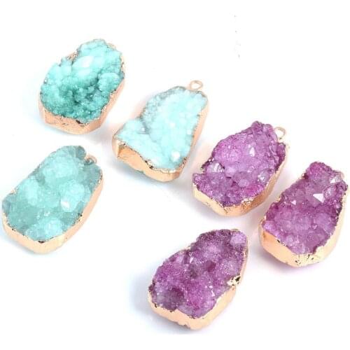 LE SKY Natural Stone Trendy Crystal Bud Golden Agates Necklace Pendant For Jewelry Making DIY Necklace Size 25x39x13mm