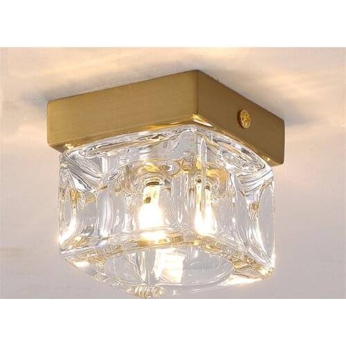 All-copper Square Crystal Ceiling Lights Luxury Bedroom Living Room Aisle Led Corridor Ceiling Lights Deco Dining Room Lighting