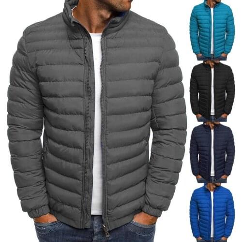 Casual Men Coat Plus Size Stand Collar Lightweight Skin-friendly Autumn Winter Zipper Pockets Parka Jacket Streetwear for Workin