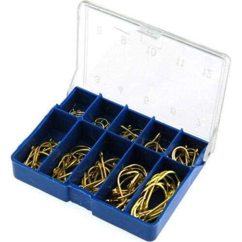 Durable 1 Set 100 Pcs 10 Sizes Black Silver Fly Fishing Hook With Hole Carp Fishing Gear Hooks Tackle Carry Box