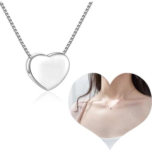 Romantic Heart Pendant Necklace 925 Sterling Silver For Women Girls Love Heart Necklace 18Ince Box Chain