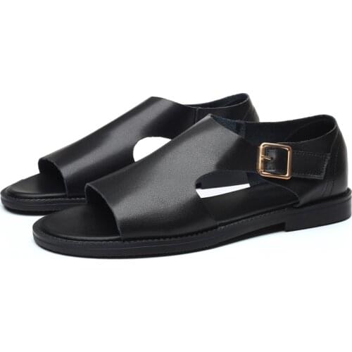 Yomior New Vintage British Men Casual Shoes Big Size Real Leather Summer Rome Retro Flats Sandals Beach Brand Design Sandals