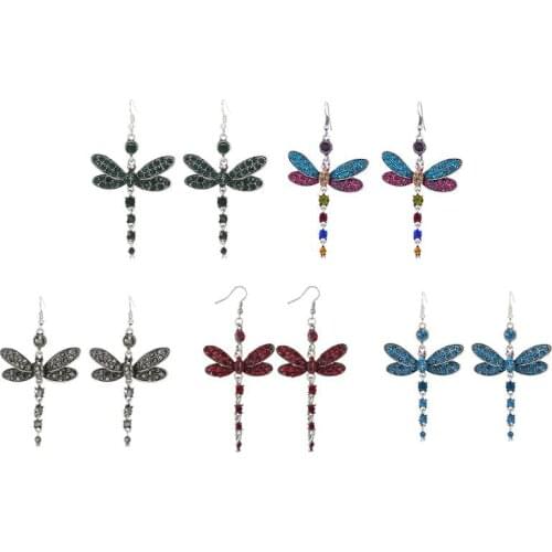 Earrings Women Dragonfly Tassel Earring Vintage Drop Dangle Earrings Boho Crystal Rhinestone Trendy Fashion Jewelry