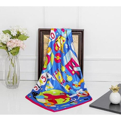 New 90cm Luxury Brand Women Chinese Silk Carton Toys Scarfs Female European Style Square Scarves Spring Summer Shawls For Ladies