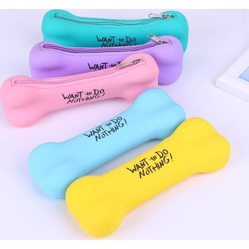 Candy-colored Bone-shaped Silicone Pencil Bag Creative Student Stationery Pencil Box Case Pen Holder Hand Coin Purse