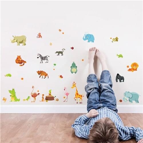 Funny Happy Zoo Cute Dinosaur Zebra Giraffe Snake Wall Stickers For Kids Rooms Baby Home Decor Cartoon Animals Decals Diy Mural