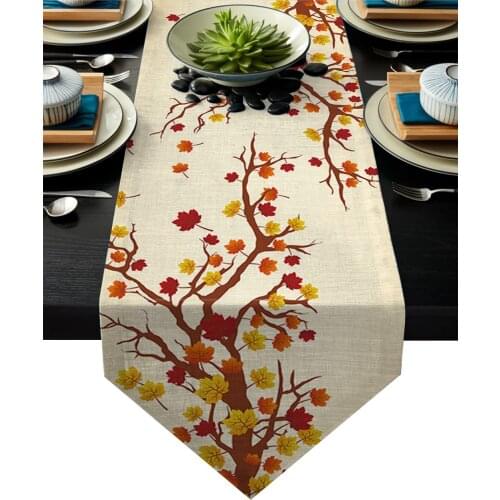 Modern Floral Tablecloth Autumn Deciduous Leaves Table Runner For Wedding Hotel Party Table Runners Home Decoration