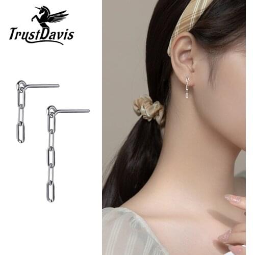Trustdavis Genuine 925 Sterling Silver Fashion Sweet Asymmetric Chain Stud Earring For Women Minimalist 925 Jewelry Gift DB1158