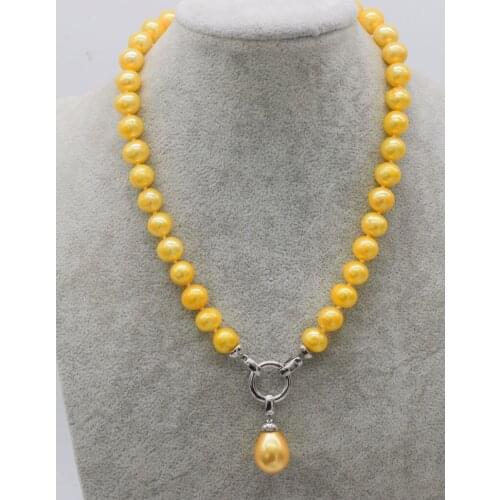 WOW! freshwater pearl yellow near round 10-1mm shell pendant necklace 18inch nature wholesale