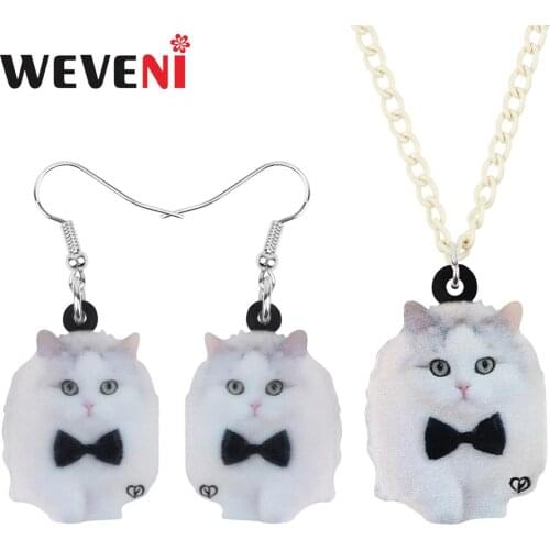 WEVENI Acrylic Bow-knot Shih Tzu Cat Kitten Jewelry Sets Necklace Earrings Animal Accessory Jewelry For Women Girl Teen Kid Gift