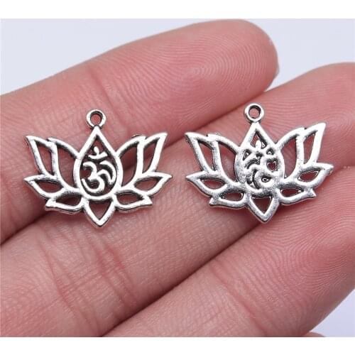 WYSIWYG 10pcs Charms Lotus Flower Yoga Om 21x17mm Antique Making Pendant Vintage Tibetan Silver Color DIY Handmade Jewelry