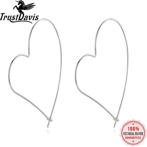 ElfoPlataSi Real 925 Sterling Silver Fashion Sweet INS Love Heart Big Hoop Earrings For Women Birthday Party Fine Jewelry DS135