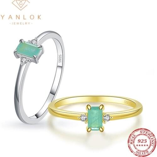 YANLOK Authentic 925 Sterling Silver Exquisite Paraiba Tourmaline Finger Rings For Women Fashion Fine Jewelry Anel