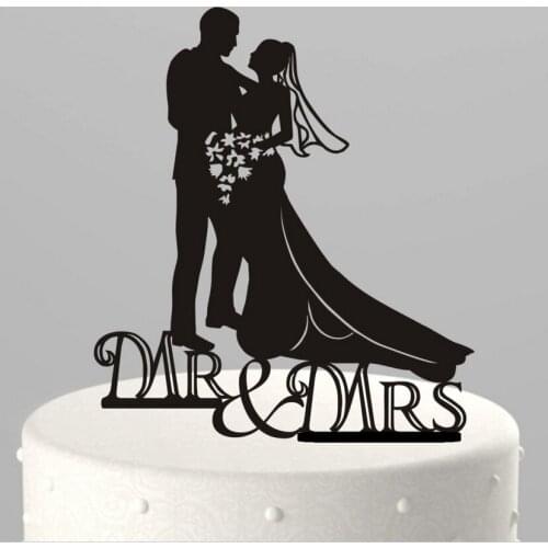 11 Kind Design Black Acrylic Funny Bride Groom Mr Mrs Love Cake Topper Pet Dog Wedding Cake Toppers Wedding Party Supplies 2pcs