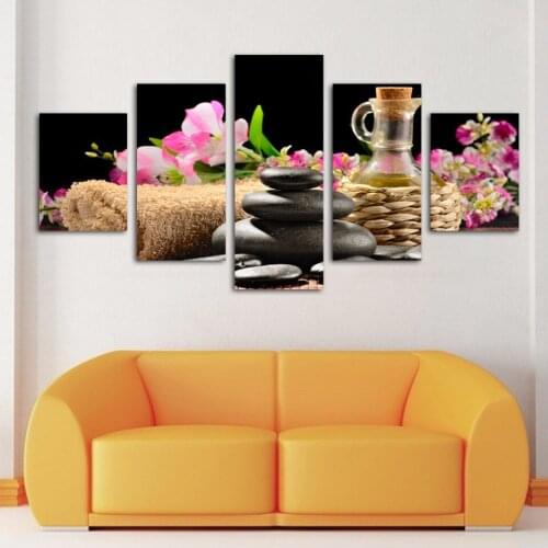 5 Panel SPA Flower And Stone Framework Art For Living Room Home Decor Artwork Wall Picture Print Painting Modular Poster Canvas