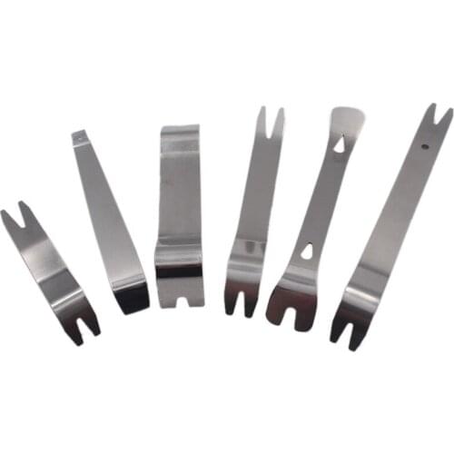 6 Pcs Set Silver Stainless Steel Car Radio Removal Tool Car Door Clip Panel Audio Stereo Dismantle Pry Tool