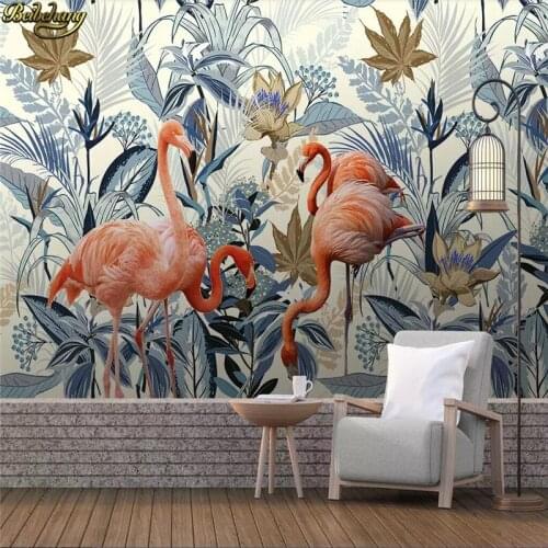 Beibehang Custom wallpaper European-style hand-painted tropical plants flamingo seamless mosaic background wall painting