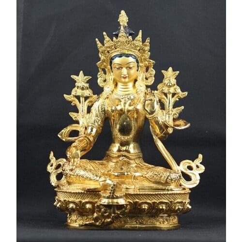 33CM LARGE Buddhism TOP GOOD Buddha figure HOME BLESS Talisman Protection- gilding Tibetan Green Tara Buddha BRASS statue