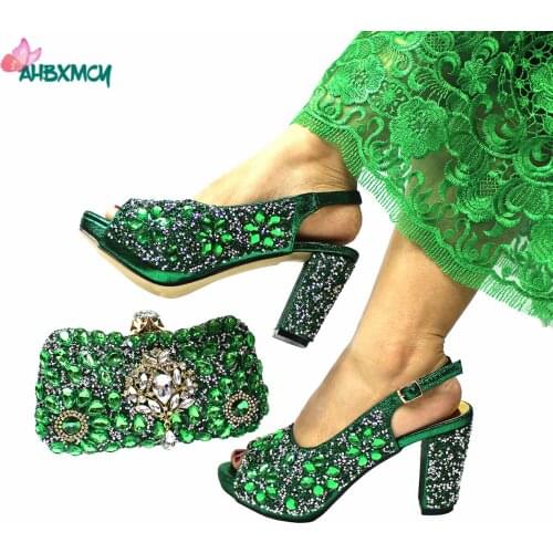 2021 New Arrivals African Women Shoes and Bag To Match Decorate with Rhinestone Sandals for Garden Party