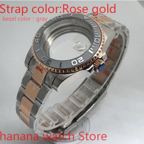 BLIGER Transparent cover 904L stainless steel rose gold strap bracelet with 40mm sapphire glass ETA NH36 MH35 case,bezel gray