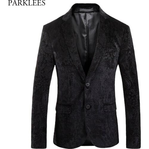 Black Velvet Blazer Men Luxury Paisley Suit Blazer Jacket Men Business Causal Blazers Wedding Party Groom Tuxedo Blazer Homme