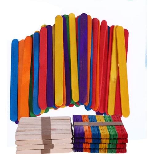 50Pcs Wooden Popsicle Sticks Natural Wood Ice Cream Sticks Creative Kids puzzle DIY Hand Crafts Cake Making Children Gift