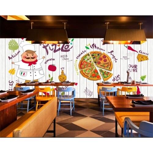 Custom Wallpaper 3d papel de parede Cartoon Pizza Food Mural Restaurant Pizza Shop TV Background Wall Decoration Painting обои