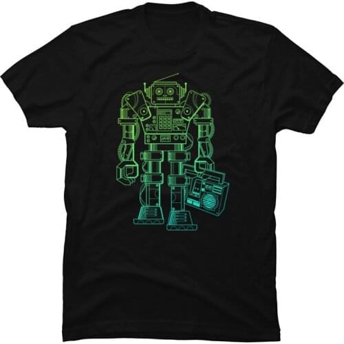 Music Robot Synthwave T Shirt Steampunk Mechanics Robot Mens Pure Cotton Europe Tops Shirts ostern Day Christmas Camiseta