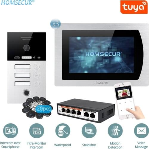 HOMSECUR 7" WIFI IP Video 3 Houses&Audio Smart Doorbell 1.0MP+Outdoor Monitoring BC131IP-3S+BM717IP-S