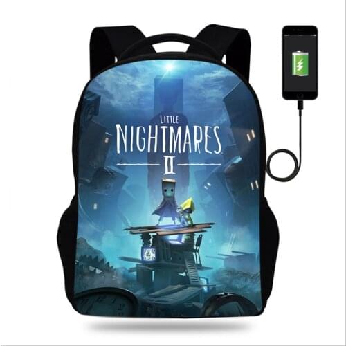Game Little Nightmares 2 Mono USB Charging Backpack Children School Double Layer Rucksack Teens Travel knapsack Mochila 16 Inch