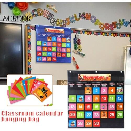 Calendar Pocket Chart Early Childhood Educational Cards for Home Classroom Ornaments 25.25x25.75in FC