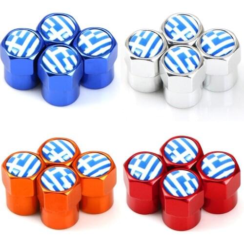 Colorful 4pcs Car Wheel Tire Valve Caps Stem Case Greece Emblem Badge for Toyota Peugeot VW fiat Auto Accessories Aluminum alloy