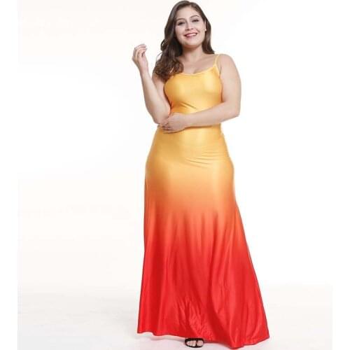 Summer Gradient color Beach Strap Dress Women Fashion Sexy Sleeveless Long Dress Ladies Casual Holiday Party Dress Plus size 5XL