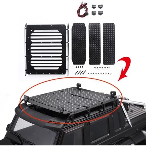 Metal Luggage rack with anti-skid plate LED spotlight for 1/10 Traxxas TRX6 6x6 G63 88096-4 Crawler Cars Refit accessories