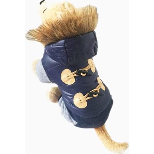 Lovely Dark Blue Corn Button Cotton Hooded Pet dogs Winter Coat Free Shipping By CPAM Dogs Clothing