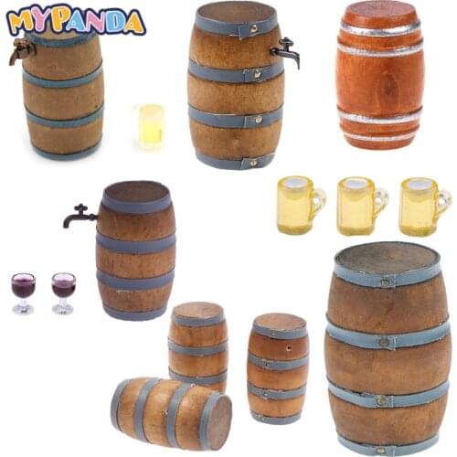Mini Wooden Red Wine Barrel Miniature Beer Barrel Beer Cask Beer Keg For Dolls House Decoration Accessories 1:12 Scale Dollhouse