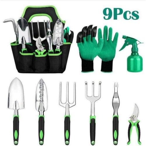 9pcs Garden Plant Tool Set Shovel Rake Clippers Household Hand Tools Multifunction Transplanting Digging Shovels Tools Kit