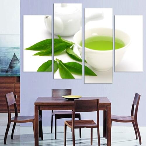 Wall Art 4 Piece Canvas Kitchen Modern Painting Green Tea Painting Home Art Picture Paint On Canvas Prints Decor Poster Unframed