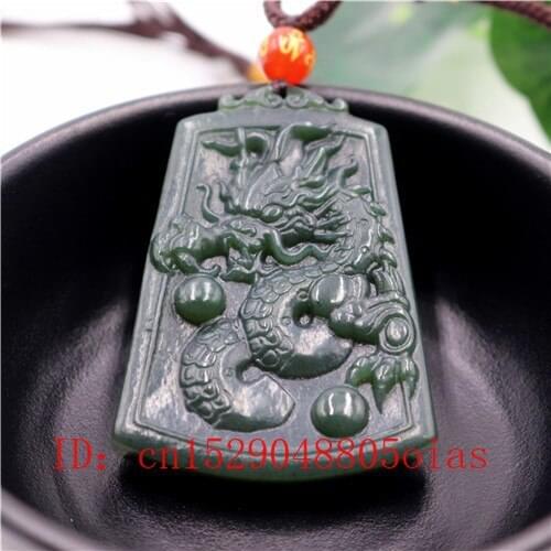 Natural Chinese Hetian Jade Dragon Pendant Necklace Fashion Accessories Charm Jewelry Carved Amulet Gifts for Women Men