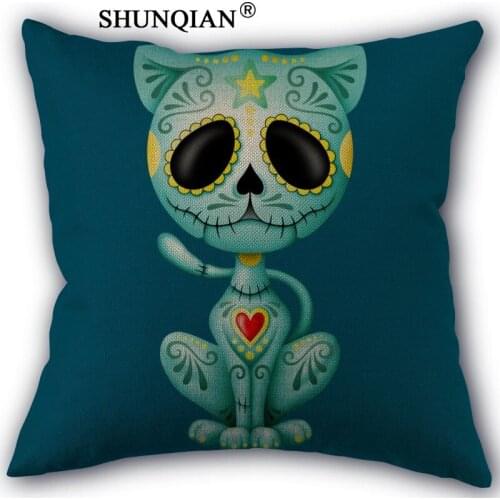 Day of the dead Linen Cotton Pillow Covers Printed Square Home Decorative No Core Pillowcase 45x45cm one side