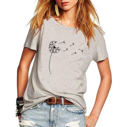 Dandelion Print Womens t-shirts Casual Funny Short Sleeve O-Neck T-shirt Fashion Summer Plus Size 6 colors Oversized t-shirt