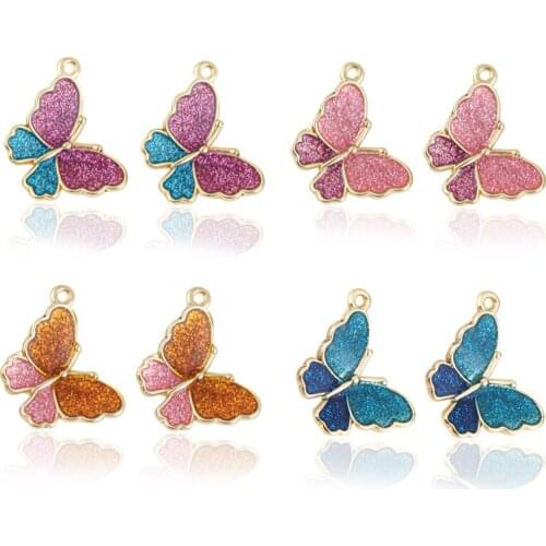 10pcs/Lot Animal Butterfly Pendant Alloy Drop Oil Two-Color Mixed Charms For Diy Earing Necklace Bracelet Craft